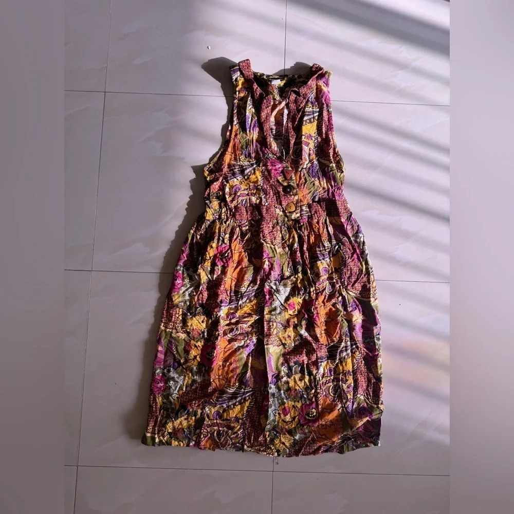 paul harris jumpsuit dress floral 9/10 Vintage Colorful Summer Cotton Pocket - Picture 16 of 16